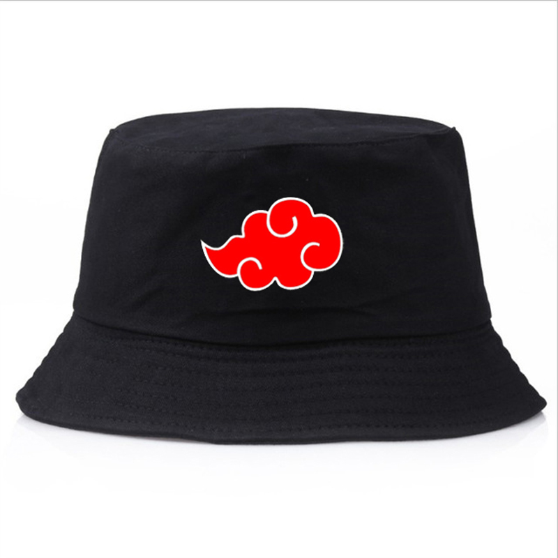 

2020 Naruto Akatsuki Red Cloud print Summer hat women's men's Panama bucket cap the design flat visor fisherman hat, Black