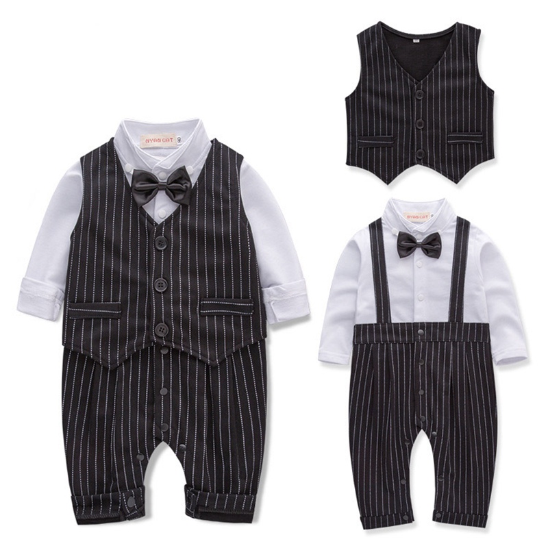 

Infant Baby Boy Spring Autumn 2020 Clothes Romper+Vest Baby Boy Clothing Suit Gentleman 0-18 Months Kids Infant Clothing Set, Black
