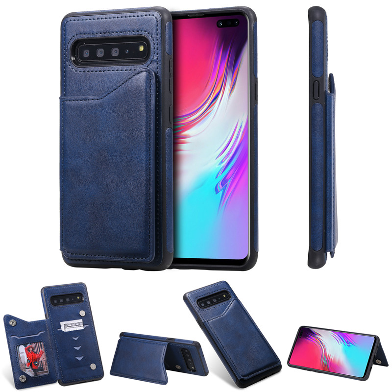 

Pure color PU Leather Wallet Case For Samsung Galaxy S10/S10E/S10 5G/S10 Plus Shockproof Card Slot Kickstand Phone Back Cover, Blue