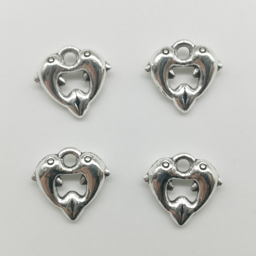 

200pcs cute double dolphins antique silver charms pendants jewelry DIY Necklace Bracelet Earrings accessories 11*12mm Customize
