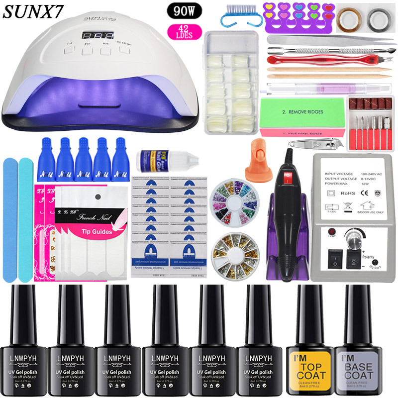 

Nail set 36/48/54/90w UV LED Lamp for Nail 6Pieces Set of Polish Gel Kit of Electric Drill Art Tools kit