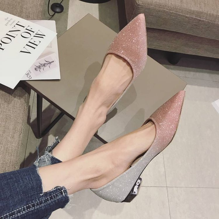 

Autumn Pumps Low Metal Square Heel Casual Daily Footwear Pointed Toe Women Fashion Gradient Pumps, Pink
