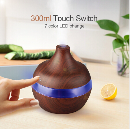 

USB 300ml Aroma air Humidifier Wood Grain 7 Color LED Lights Electric Aroma Diffuser