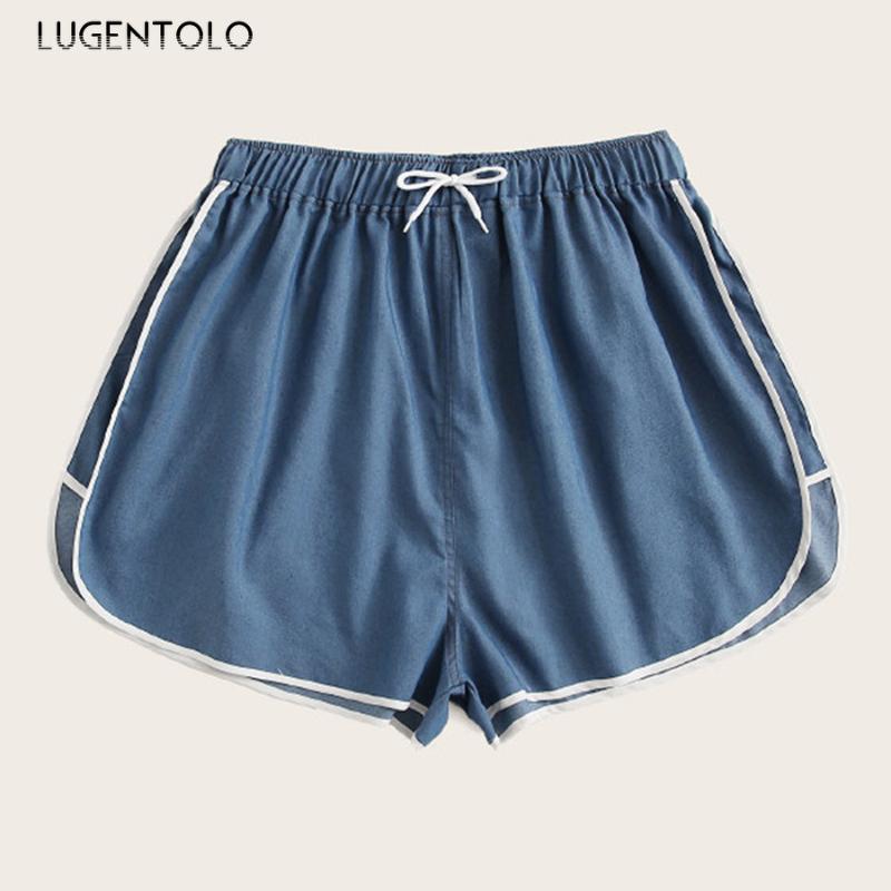 

Lugentolo Women Shorts Summer Casual Loose Plus Size Lacing Sexy Beach Denim Shorts Sport Straight Elastic Waist Booty, As pic