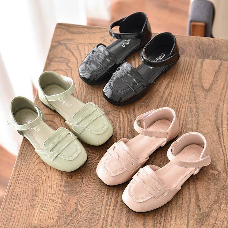 

2020 summer spring girls pu Shoes children princess Flat casual shoes half sandals 27-36 3colors MQ6203 TX07, Black