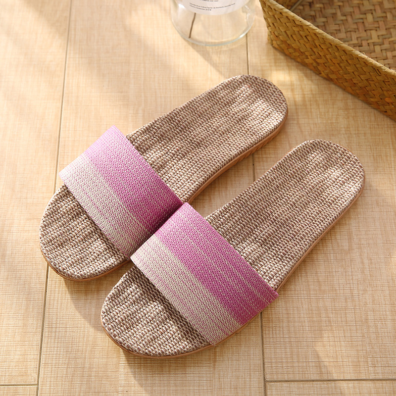 

New Fashion Linen Color Matching Slippers 2020 Soft Bottom Non-slip Couple Model Slippers Women, Purple