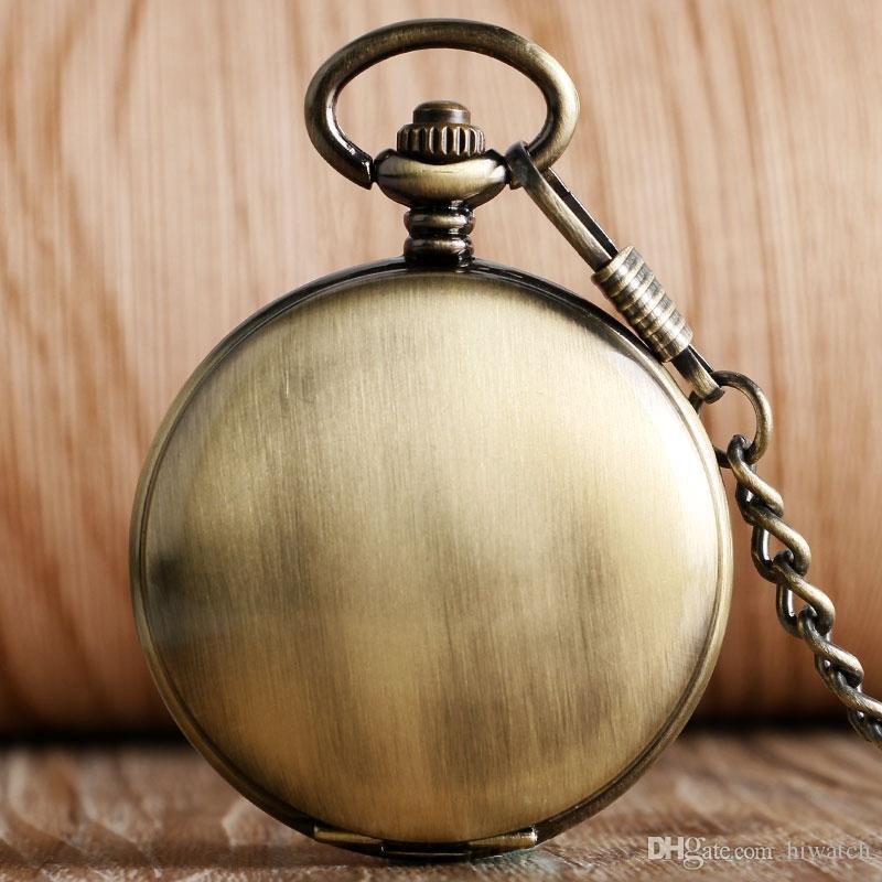 

Self Winding Skeleton Pocket Watch Simple Bronze Copper Smooth Noctilucent Steampunk Fob Automatic Mechanical Watch with Chain, Slivery;golden