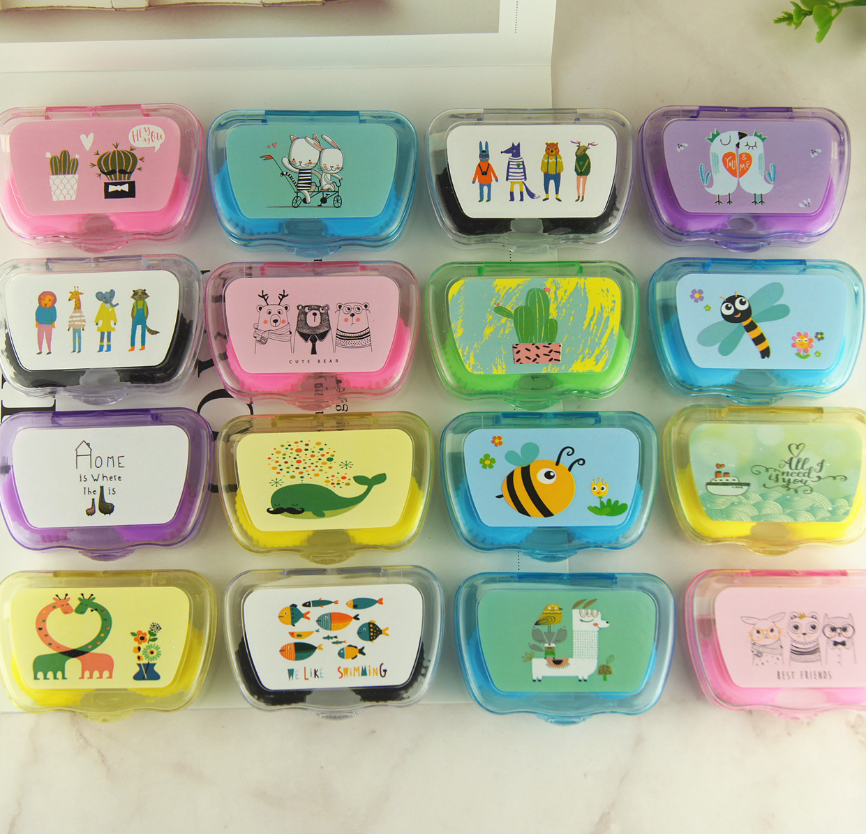 

Cartoon Candy Color Contact Lens Case Colored Eye Contact Lenses For Eyes Contacts Lenses Box Suction Cup Tweezer DLH330