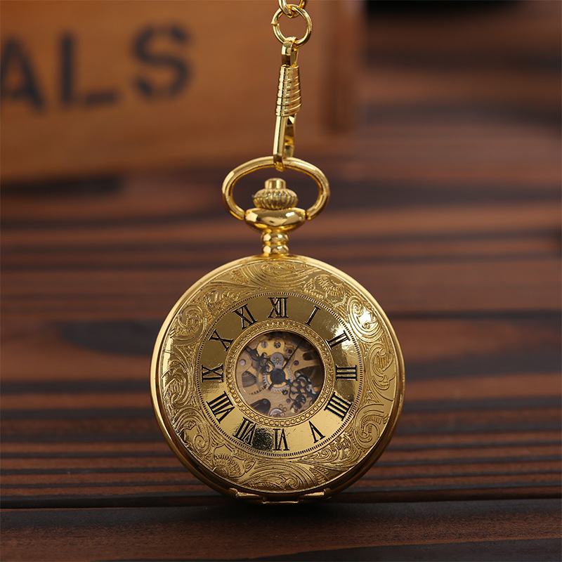 

Wholesale Men Perspective Hollow Mechanical Watches Mechanical Roman Pocket Watches, Gold