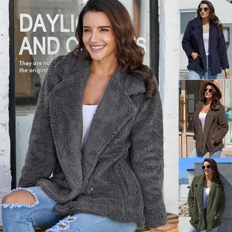 

Winter new plush coat women' short all-match loose lapel casual jacket 85138, Black
