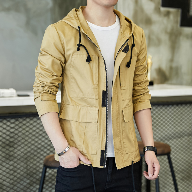 

Pure Color Hooded Jacket Mens Coat Long Sleeve Summer Autumn Men Leisure Jackets Size 5XL Drawstring Decoration Coats Tops Man, Black