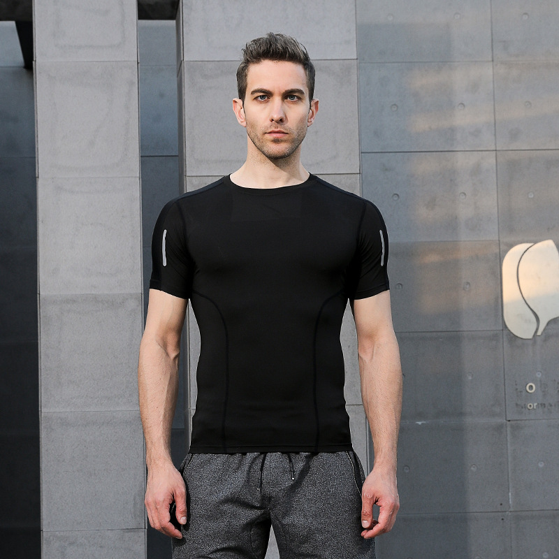 

2020 NEW Sport T Shirt Men Cotton O-Neck Gym Training T shirt men Elastic tight Running Sport Bodybuilding Fitness, Mpb109-4