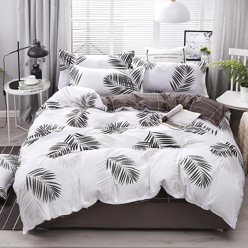 

New Leaves Printing High Quality 3/4pcs Bedding Set Bed Linings Duvet Cover Bed Sheet Pillowcases Cover Set Dropshipping
