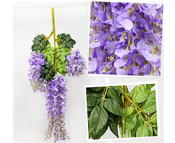 

family wedding decoration supplies 75 cm and 110 cm 7 colors simulation elegant wisteria flower vine silk flower artificial flower, White