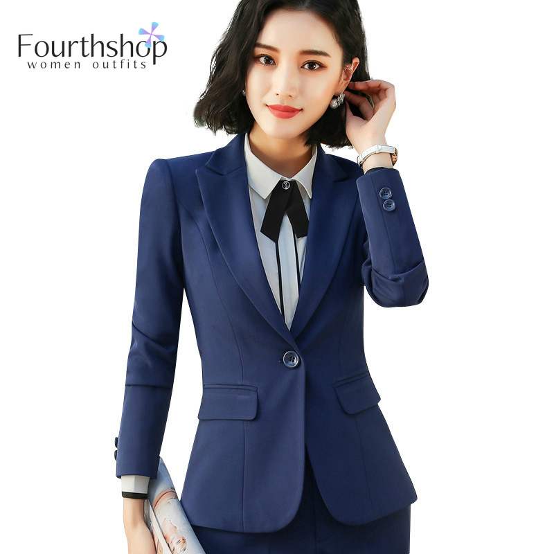 

Office Lady Formal Pant suits For Women Business Work Professional Uniforms Fashion 2 Piece Jacket Pants Blazer Set Spring 2020, Blue