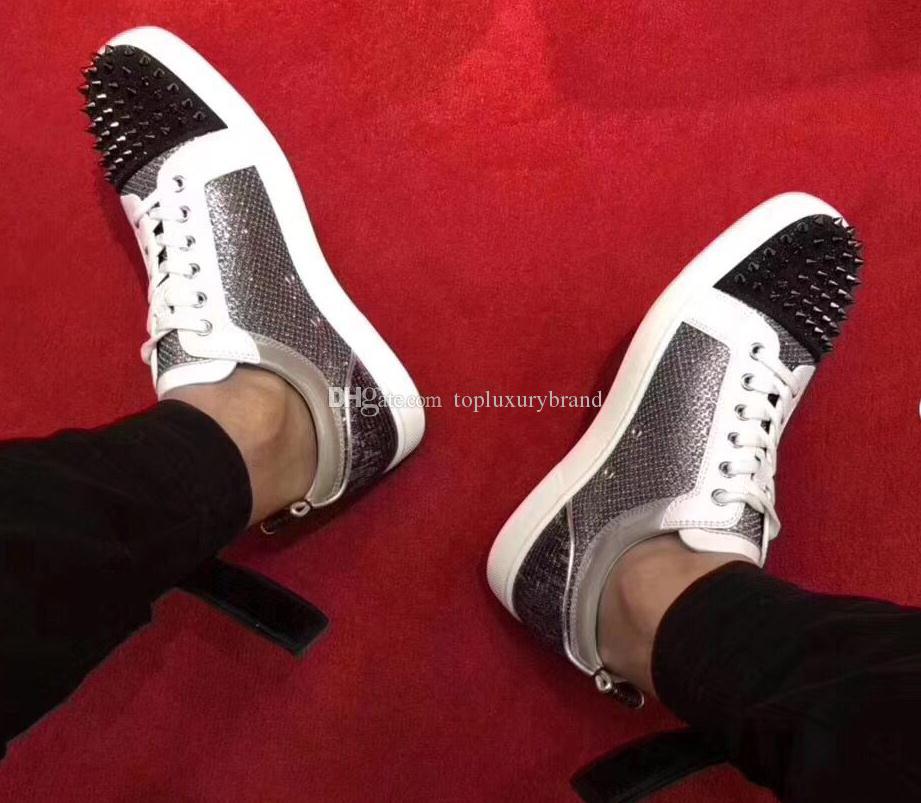 Chaussures de gros usine Livraison gratuite Men Sneakers Red Cut Bas junior Spikes Orlato avec des paillettes Véritable mode clouté en cuir