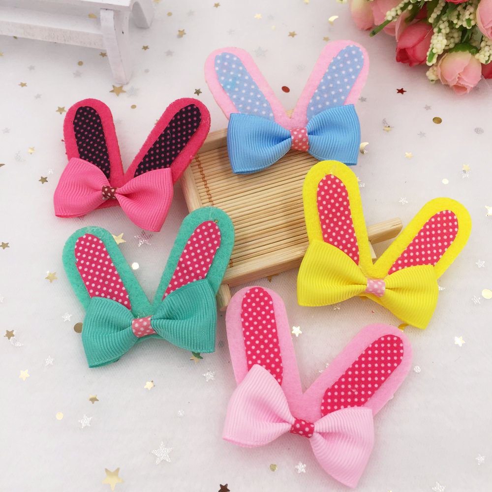 

8pcs Felt Fabric Grosgrain Ribbon Bow point ears Appliques Craft Wedding DIY Hair Clip Accessories Craft Supplies SA43