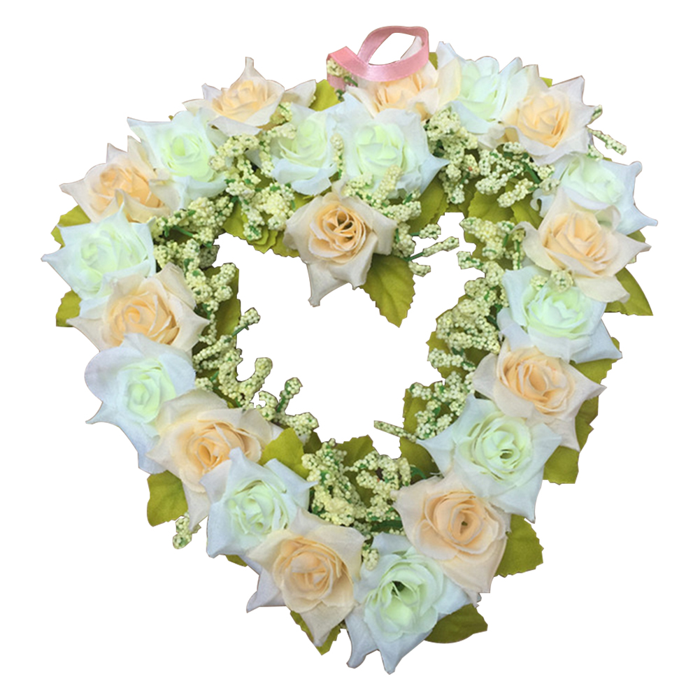 

Crafts Bar Handmade Hanging Ornament Home Decor Wedding Party Plastic Heart Shape Garden Vivid Lifelike Artificial Wreath, White