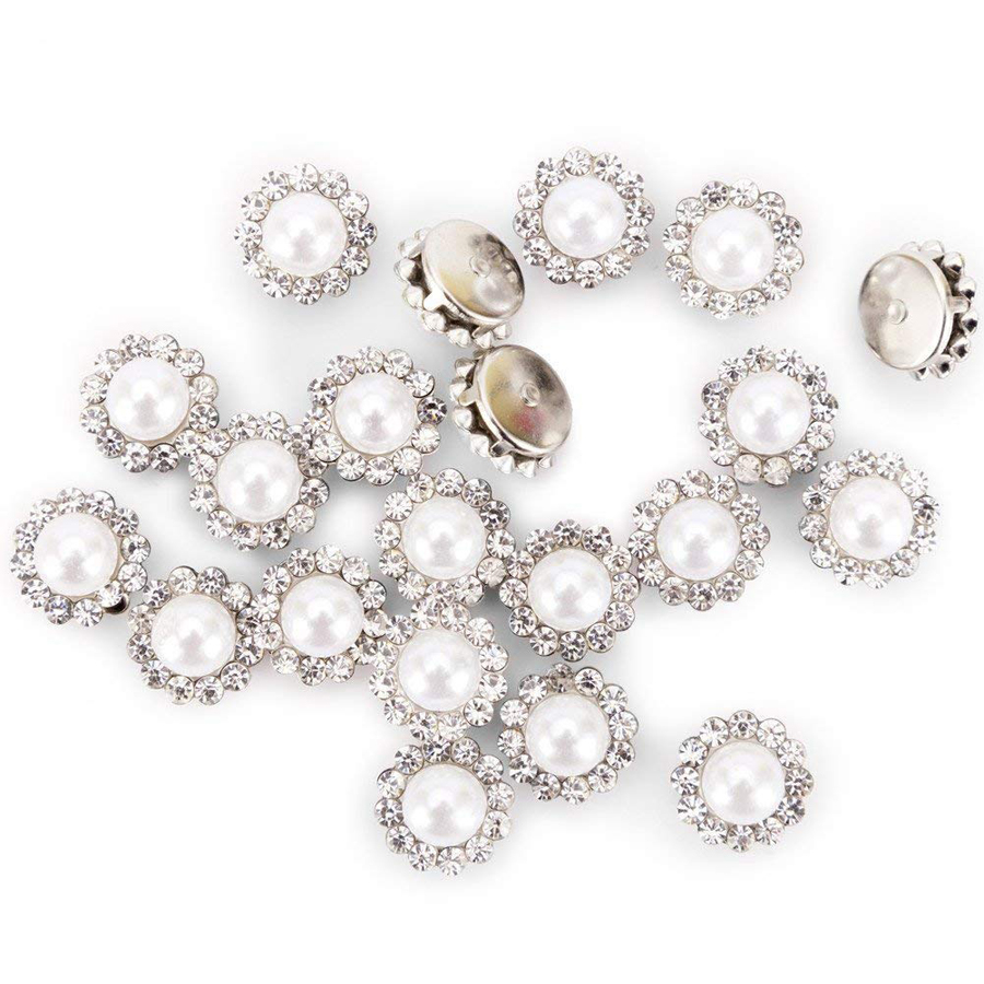 

100Pcs Crystal Pearl Buttons, Round Flatback Rhinestone Beads Buttons with Diamond, DIY Craft Sewing Fasteners Accessories for Jewelry Makin