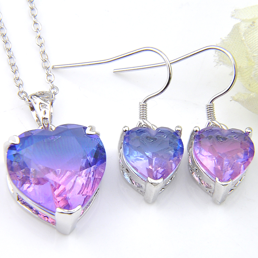 

Wholesale LuckyShine 5 Sets Bridal Earring Pendants Sets 925 Silver Watermelon Tourmaline Pendants Necklaces Earrings Jewelty Sets, Light purple