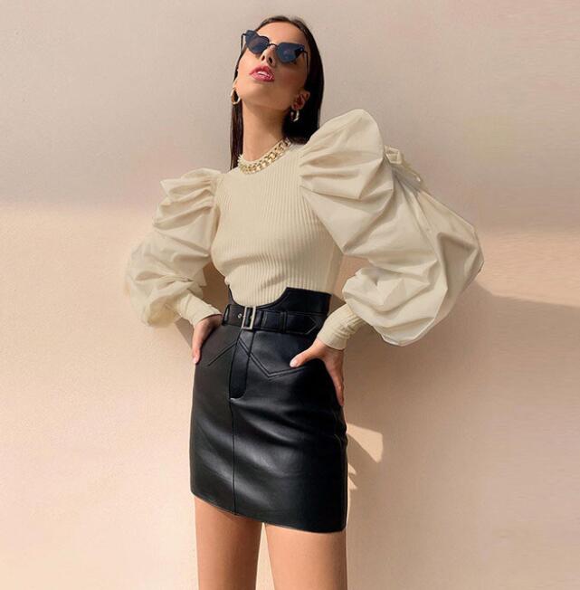 

New Luxury Designer T-Shirts for Women Sweatshirts Spring Autumn Puff Sleeve Lady Sweaters 3 Colors Available, Black