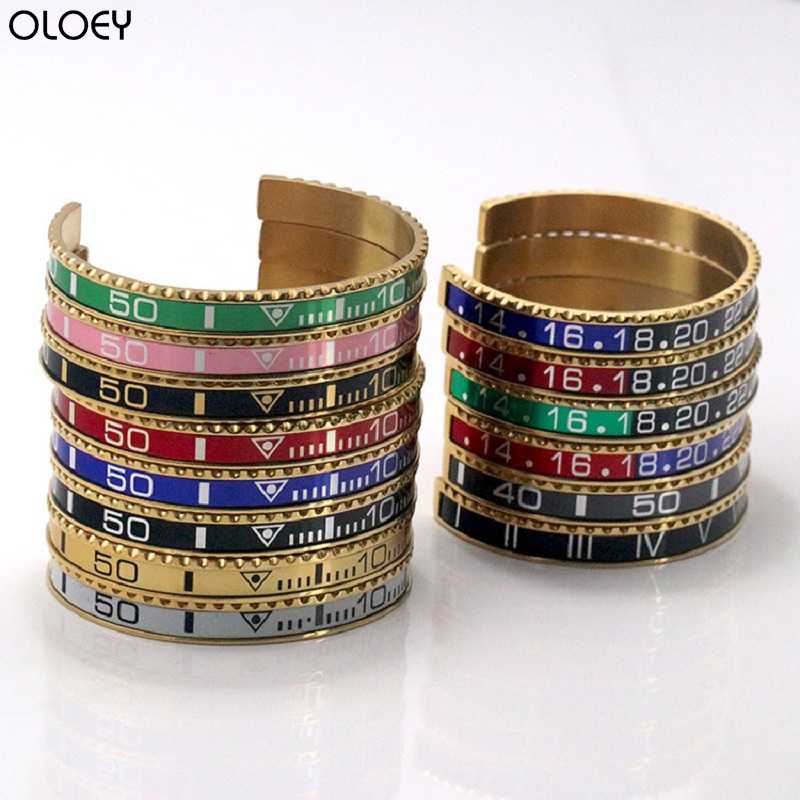 

OLOEY 2019 Dial Steel Speedometer Bracelets & Bangles Stainless Steel Bangles Cuff Bangle Bezel Pulseiras Jewelry