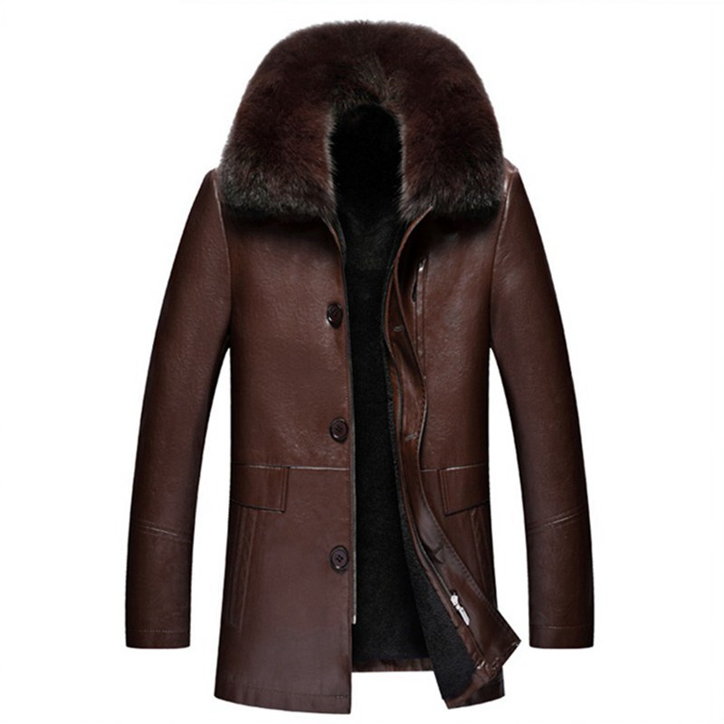 

Leather Suede Men Coat Jacket Fur Collar Spring Autumn Moto Outerwear Suit Plus Size LF2035, Black