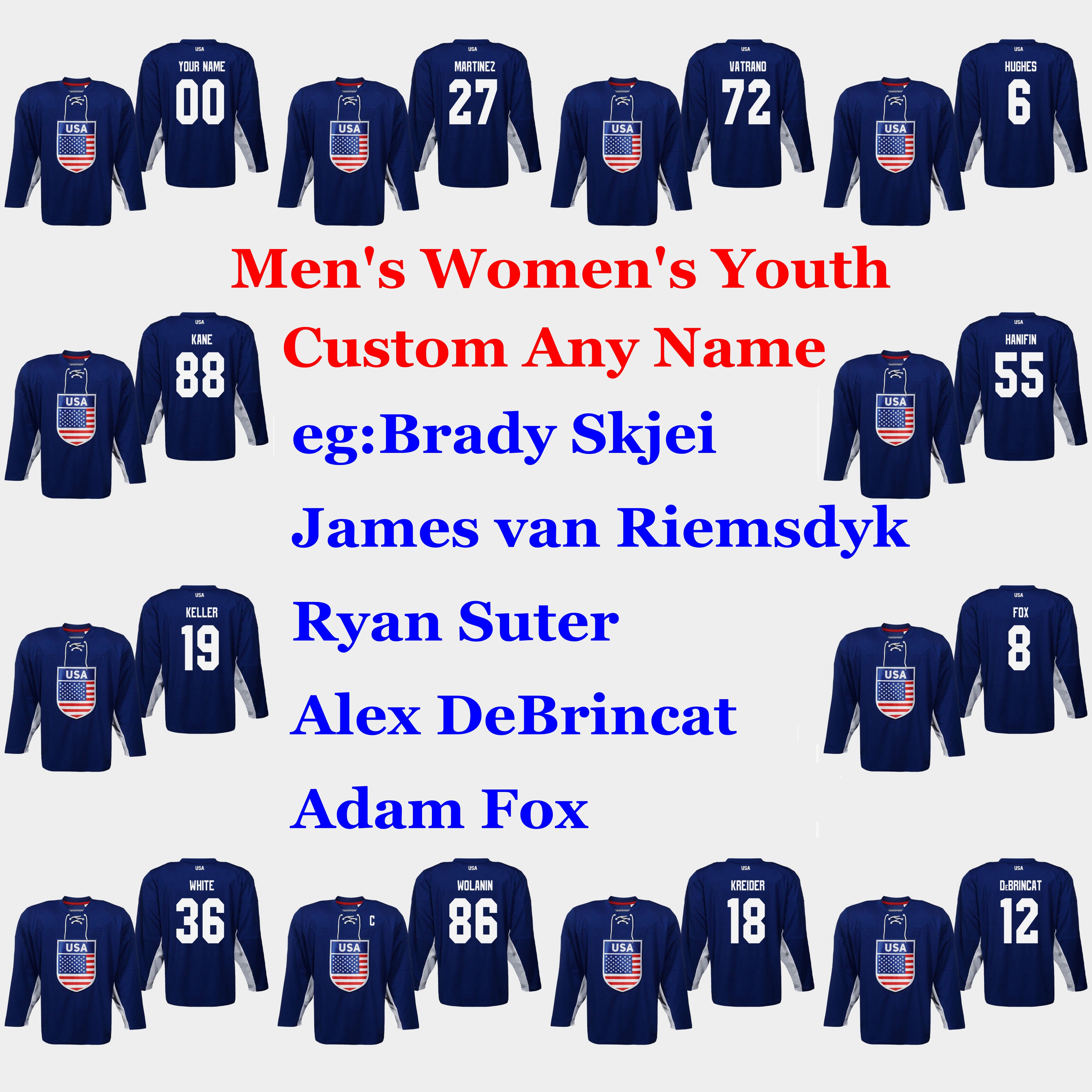 

USA 2019 IIHF World Championship Hockey Jerseys Frank Vatrano Jersey Alec Noah Hanifin Schneider Clayton Keller Derek Ryan Custom Stitched, Mens navy