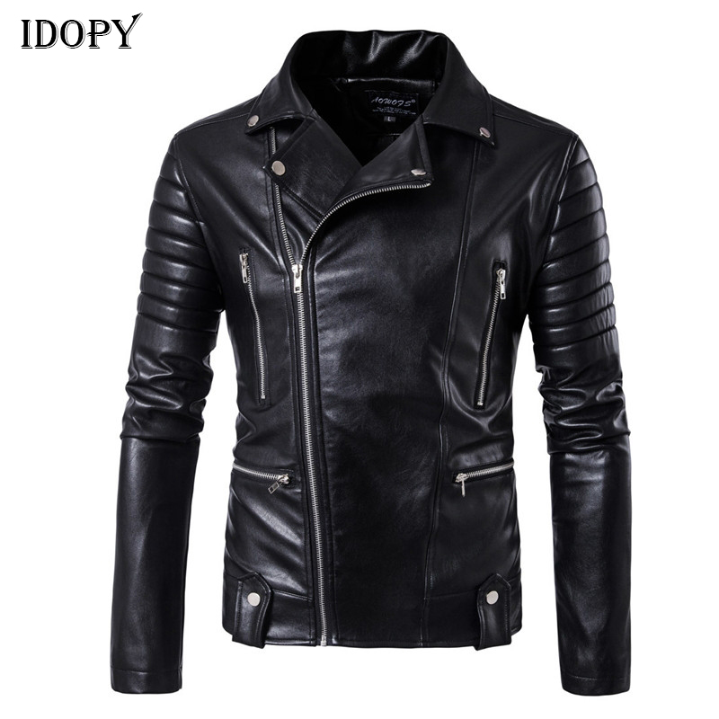 

Idopy Fashion Mens Leather Biker Jacket Multi Zipper Suede Motorcycle Jackets Coats For Male Plus Size -5XL High Quality, Black