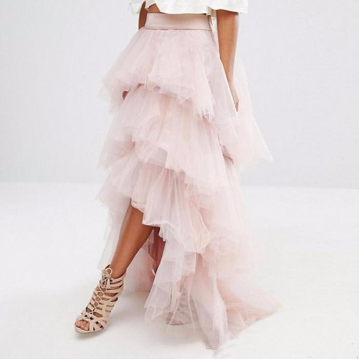 

Gorgeous Light Pink Tulle Skirt Layered Tiered Puffy Women Tutu Skirts Cheap Formal Cocktail Party Gowns High Low Long Skirts Custom Made, White