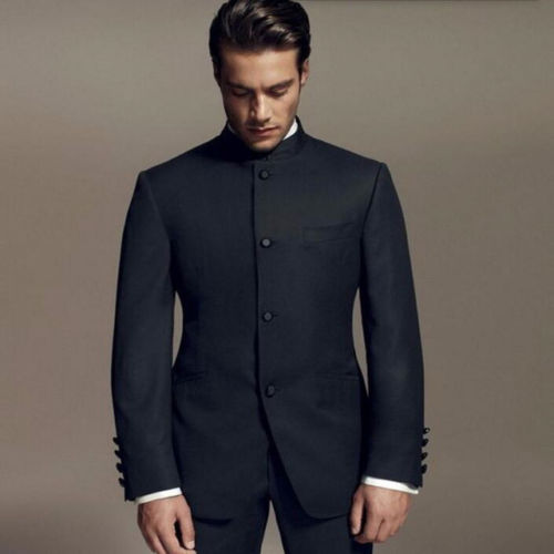 

Jacket+Pants+Tie) 2 Pieces Black Loose Fit Men Suits Stand Collar Men's Cool Party Wear Bridegroom /Best Men Wedding Tuxedos, Color custom