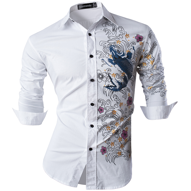 

Sportrendy Men's Shirt Dress Casual Long Sleeve Slim Fit Fashion Dragon Stylish JZS091 White