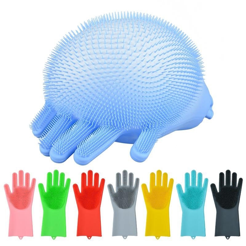 

1 Pair Magic Cleaning Gloves Silicone Rubbe Dish Washing Gloves For Kitchen Bed Bathroom Hair Care Scrubber Cleaning Tool