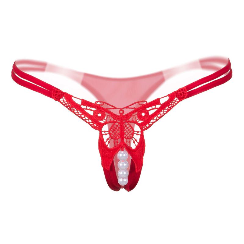 

Sexy Lady Panties Butterfly Embroidered Pearl Sexy Temptation Hollow Thong T Pants, Black