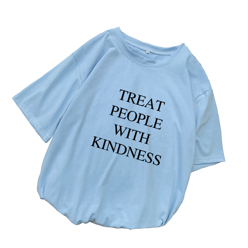

Summer T Shirt Women Treat People With Kindness Letter Print Tshirt Casual Harajuku Funny Loose Vintage Friens Korean Style Tops, White