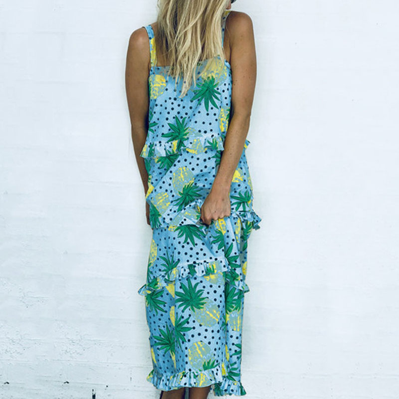 

Summer Bohemian Style Dress Women' Polyester Long Sling Sleeveless Print Beach Slim Fit Ladies Dresses, White