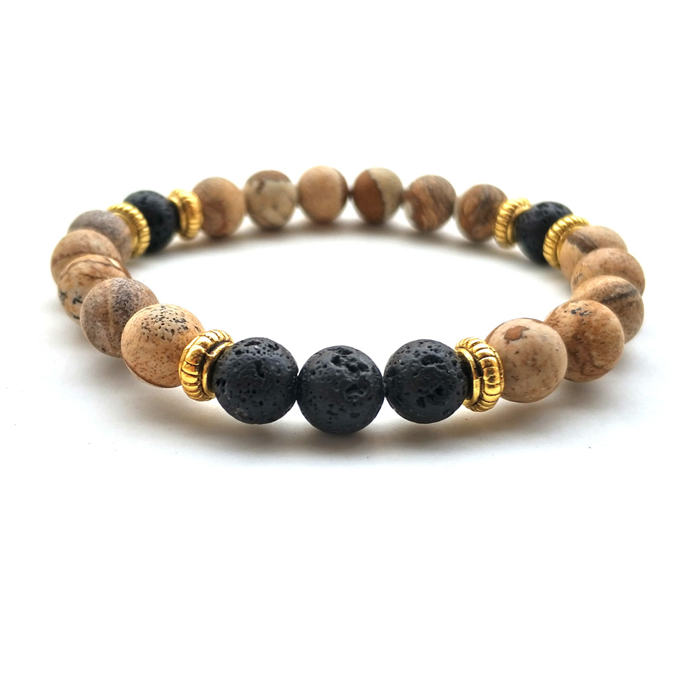 Cool Mens Jewelry Personality 8MM Natural Brown Color Lava Bead Strand Bracelet with Free Gift-image-441294622
