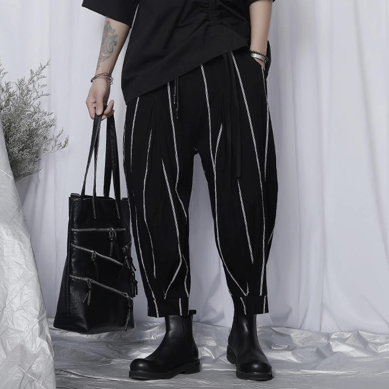 

EWQ / men's wear Summer 2020 casual pants new ankle-length pants loose wide leg fashionable male Harlan tide 9Y2537, Black