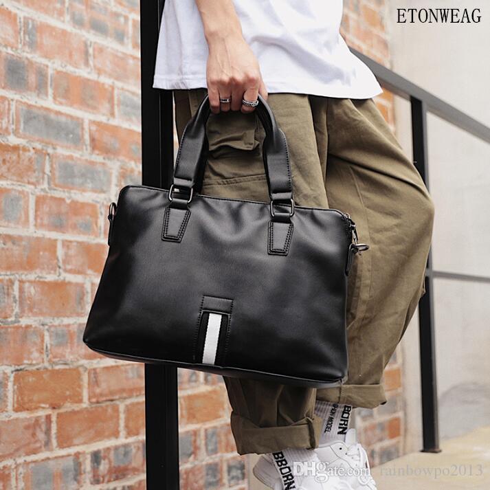 

Factory wholesale men handbag simple striped handbag horizontal large capacity leather business briefcase fashion striped leather computer b