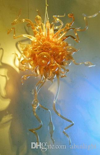 

Wholesale Flower Blown Glass Yellow Chandeliers Modern Art Decor Hanging LED Light Source Chandeliers