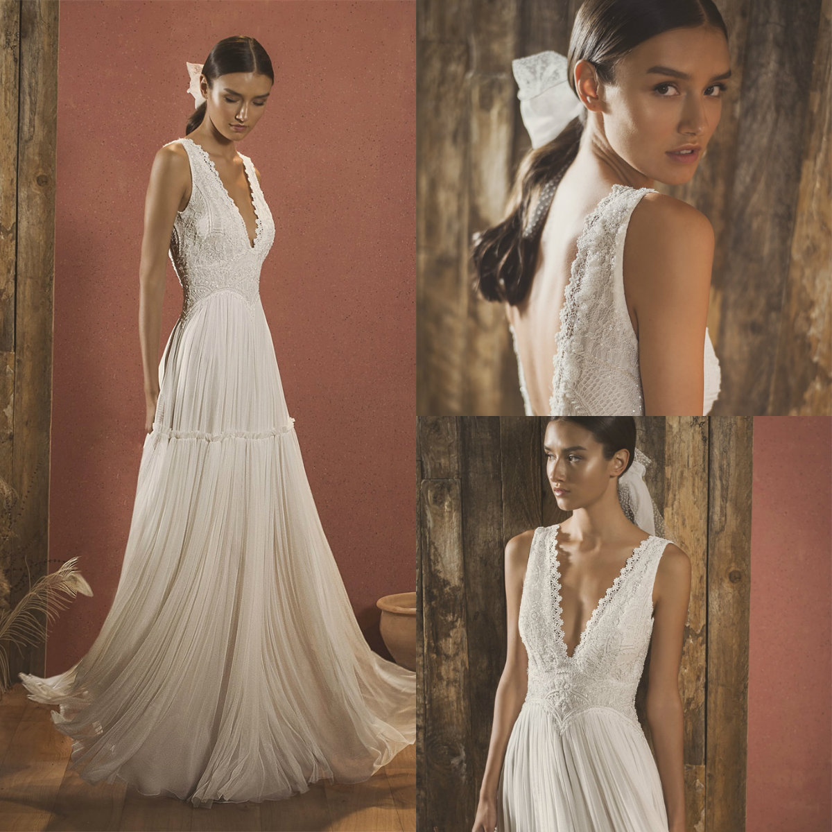 

Sheath Wedding Dresses Sleeveless V Neck Appliques Beads Chiffon Wedding Dress Sweep Train Vestidos De Novia, Hunter