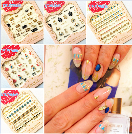 

Fashion Nails Art Manicure 3D Gold Stamping Decorations Design Back Glue Brand Perfume Nail Stickers For Nails Tips Decals Art, Dtl78