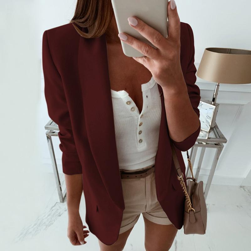 

Autumn Jacket Women Solid Lapel Slim Blazer Jacket Ladies Business Office Coat Double Pocket Cardigan Small Suit Outerwear Tops, Apricot