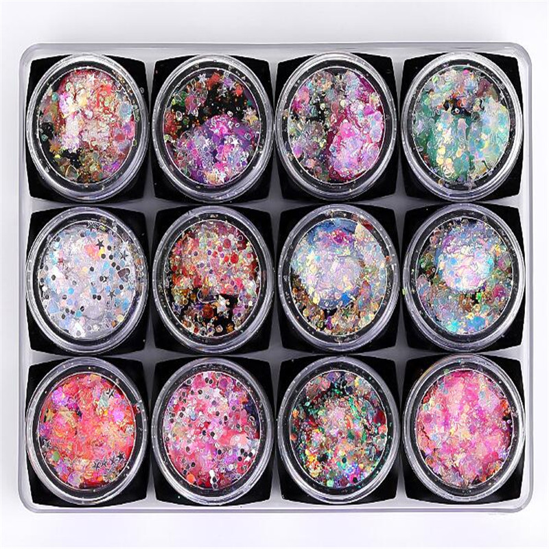 Holo Glitter Nail Sequins Powder Star Moon Heart Mix Nail Art Foil Flakes Paillette Self-adhesive Nail Art Decoration F579-image-415290793