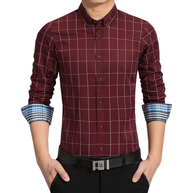 

2019 New Brand Men Plaid Shirt Fashion Business Dress Shirts Casual Slim Fit Men Society Long Sleeves Shirt camisa masculina, Army green