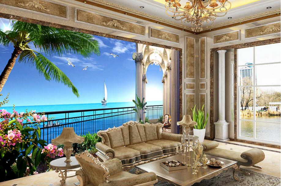 

3d wallpaper custom photo mural Sea view room balcony seaside view background home decor 3d wall murals wallpaper for walls 3 d living room, Non-woven wallpaper