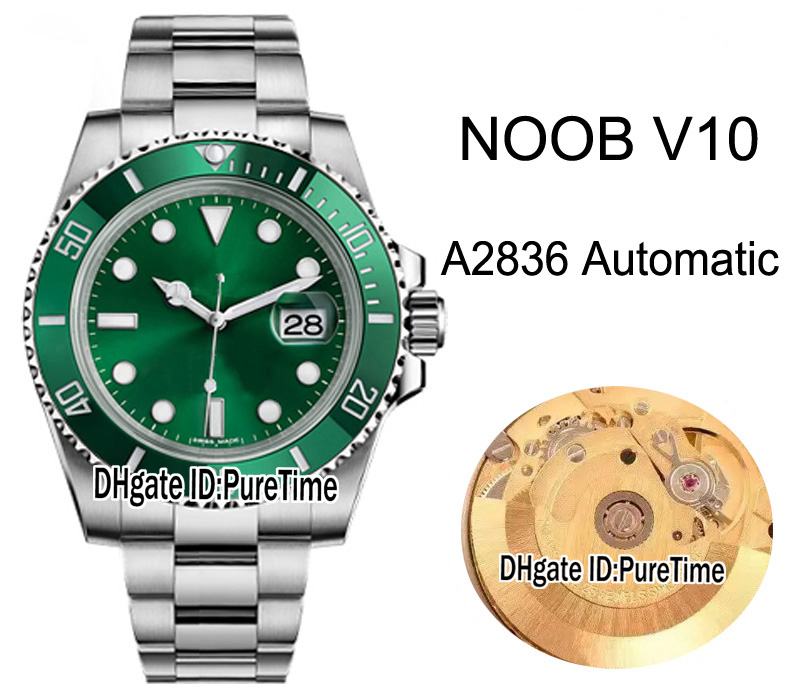 

New N V10 SA3135 ETA A2836 Automatic Ceramics Bezel Green Dial 904L Steel Mens Watch Best Edition Swiss Super Blue Hairspring Puretime N10b2, Tag accessories
