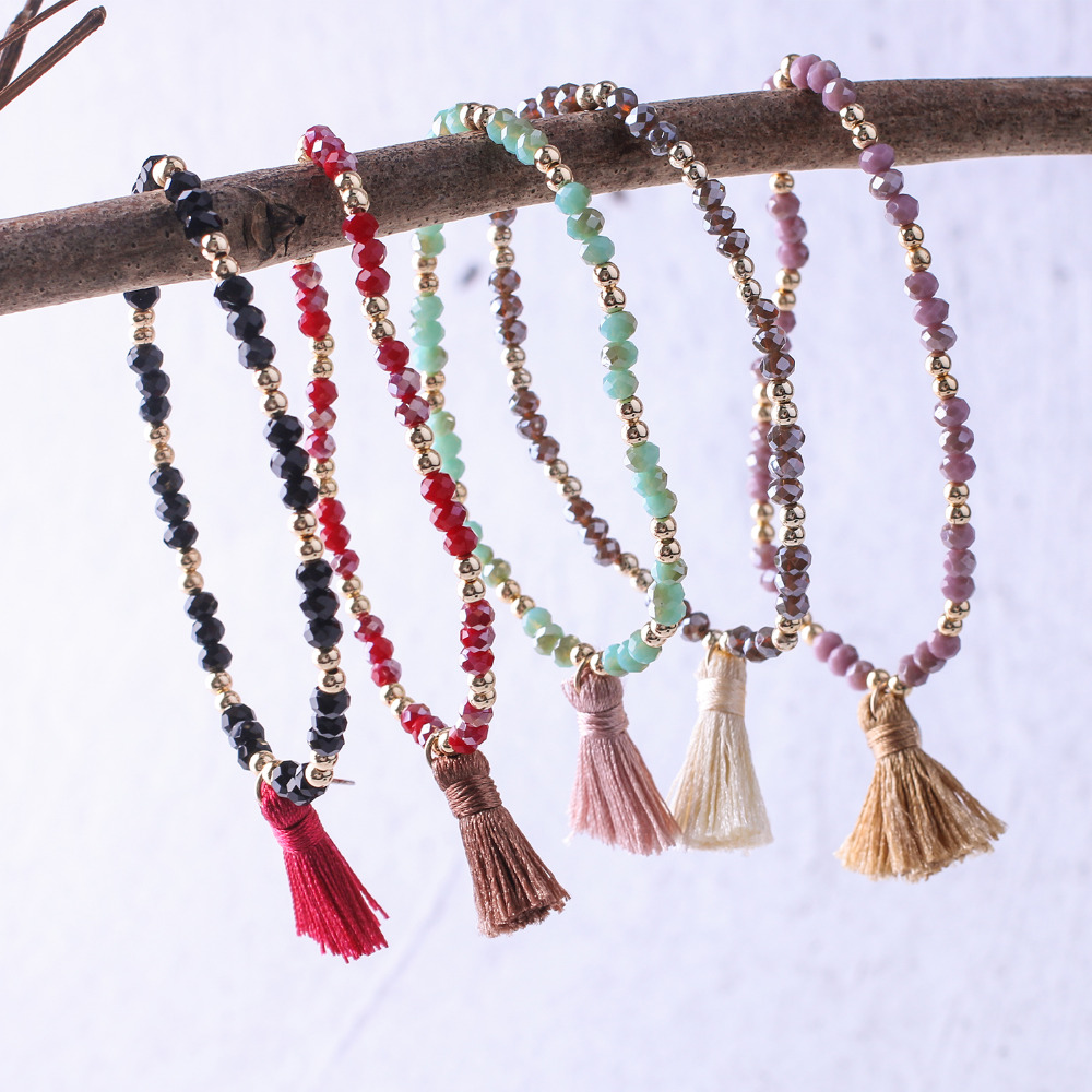 

KELITCH Tassel Friendship Bracelets Handmade Crystal Beaded Stretch Bracelets Bohemia Lovers Charm Jewelry for Gifts Top Quality