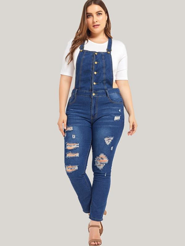 

2020 Fashion Women Braces Ripped Jeans Plus Size Office Lady Slim Denim Overalls Summer Clothes 4XL 5XL, Blue