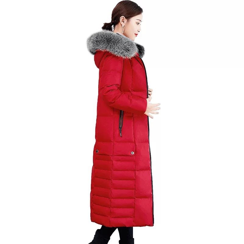

Winter new Korean temperament commuter down jacket female, white duck down Slim version solid color real fur collar hooded jacke, Black